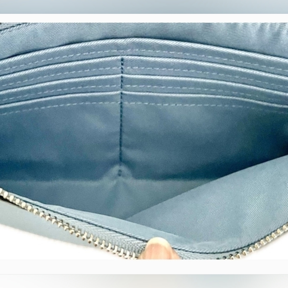 Coach Sky Blue Double Zip Leather Wristlet - Picture 3 of 6